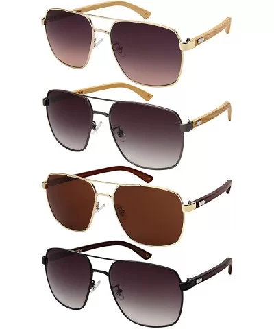 Classic Square Aviator Sunglasses w/Real Bamboo Arms For Men 1220BM-OCR - CQ18O7QHO7K $20.40 Aviator