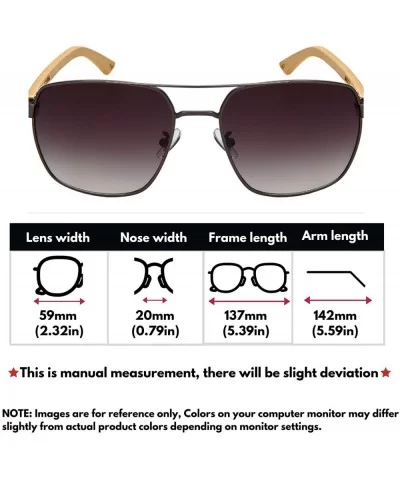 Classic Square Aviator Sunglasses w/Real Bamboo Arms For Men 1220BM-OCR - CQ18O7QHO7K $20.40 Aviator