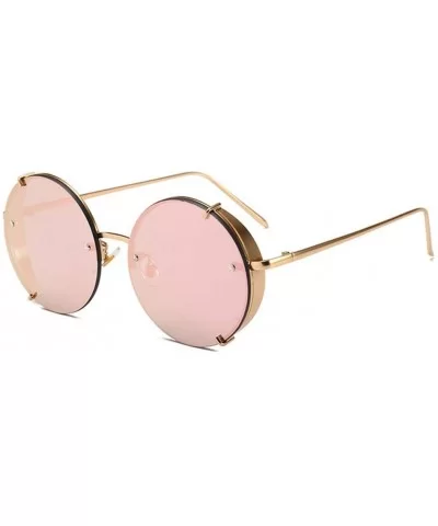 Steampunk Sunglasses Vintage Round Glasses Punk Gradient Goggle Shades Men UV400 - Pink Mirror - CV18WTZC2NT $43.15 Goggle