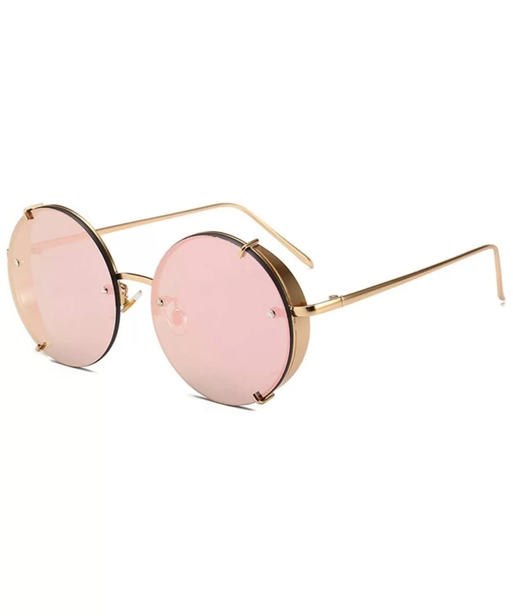 Steampunk Sunglasses Vintage Round Glasses Punk Gradient Goggle Shades Men UV400 - Pink Mirror - CV18WTZC2NT $43.15 Goggle