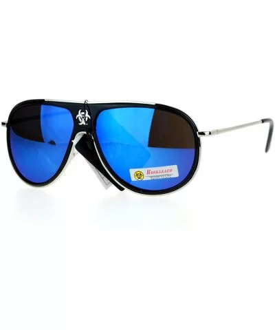 Biohazard Sunglasses Unisex Sports Round Racer Aviator Shades UV 400 - Silver Black (Blue Mirror) - CS187K3A6ZD $13.77 Aviator