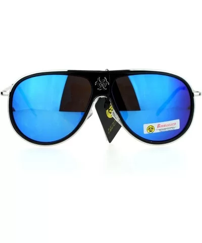 Biohazard Sunglasses Unisex Sports Round Racer Aviator Shades UV 400 - Silver Black (Blue Mirror) - CS187K3A6ZD $13.77 Aviator