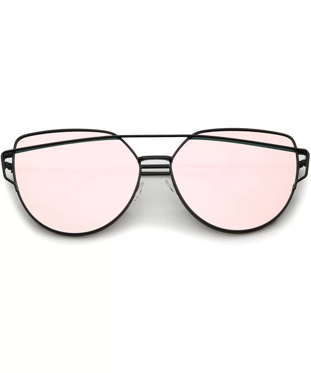 Oversize Metal Frame Thin Temple Color Mirror Flat Lens Aviator Sunglasses 62mm - Black / Pink Mirror - CK12LXFXE2D $13.10 Av...