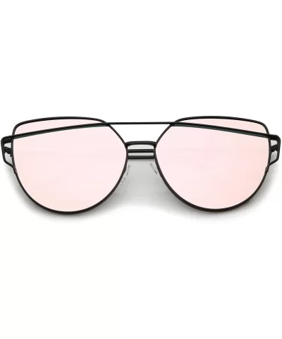 Oversize Metal Frame Thin Temple Color Mirror Flat Lens Aviator Sunglasses 62mm - Black / Pink Mirror - CK12LXFXE2D $13.10 Av...