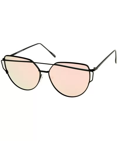 Oversize Metal Frame Thin Temple Color Mirror Flat Lens Aviator Sunglasses 62mm - Black / Pink Mirror - CK12LXFXE2D $13.10 Av...