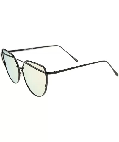 Oversize Metal Frame Thin Temple Color Mirror Flat Lens Aviator Sunglasses 62mm - Black / Pink Mirror - CK12LXFXE2D $13.10 Av...