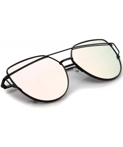 Oversize Metal Frame Thin Temple Color Mirror Flat Lens Aviator Sunglasses 62mm - Black / Pink Mirror - CK12LXFXE2D $13.10 Av...